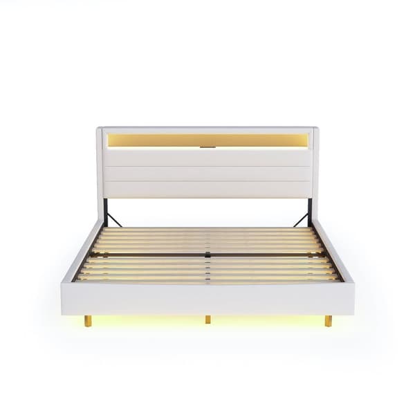 140 x 200 cm pehmustettu sänky pellavakankaasta - USB- ja LED-liitännät - käännettävä sängynpääty - beige