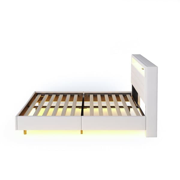 140 x 200 cm pehmustettu sänky pellavakankaasta - USB- ja LED-liitännät - käännettävä sängynpääty - beige
