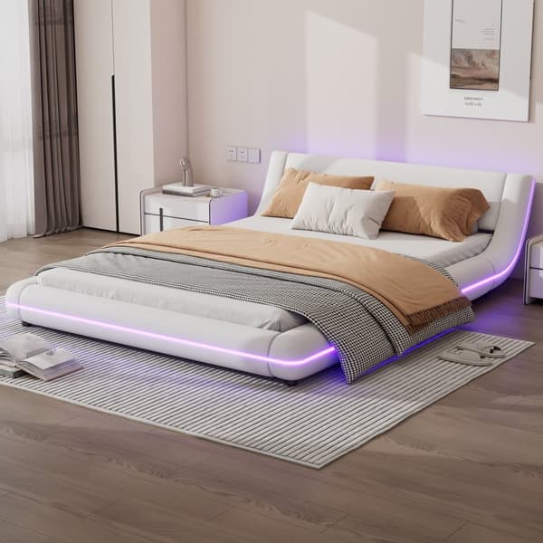 Vuxensäng 140x200cm med LED - PU-läder - vit