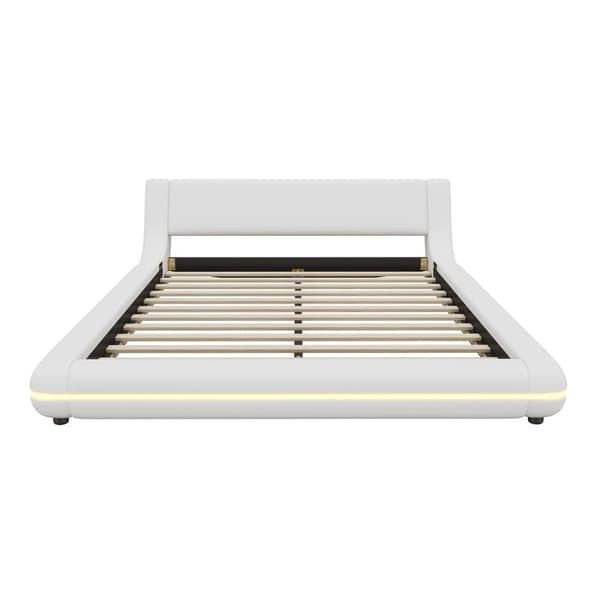 Vuxensäng 140x200cm med LED - PU-läder - vit