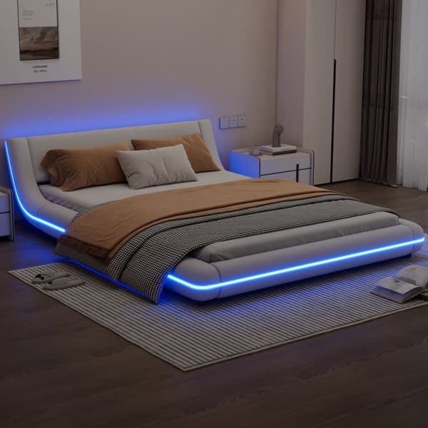 Vuxensäng 140x200cm med LED - PU-läder - vit