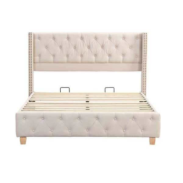 Voksenseng Polstret i Hør - 140 x 190 cm - med tremmesengsramme - Beige