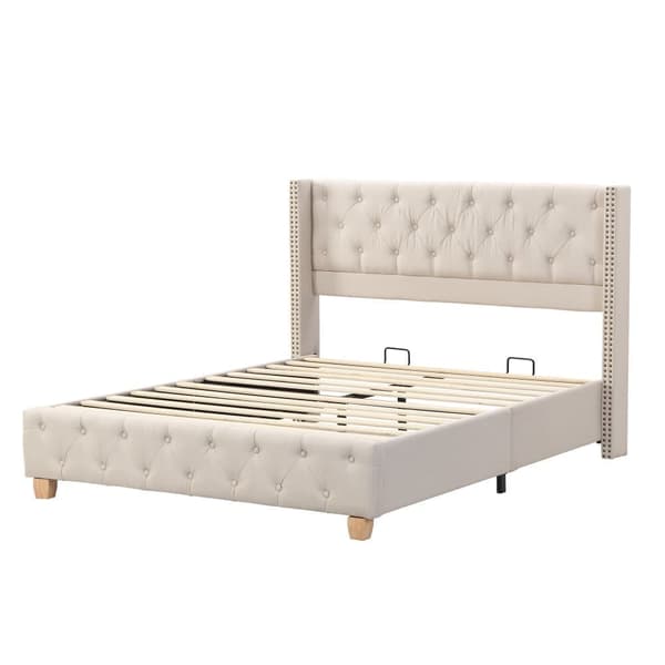 Voksenseng Polstret i Hør - 140 x 190 cm - med tremmesengsramme - Beige