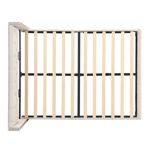 Voksenseng Polstret i Hør - 140 x 190 cm - med tremmesengsramme - Beige