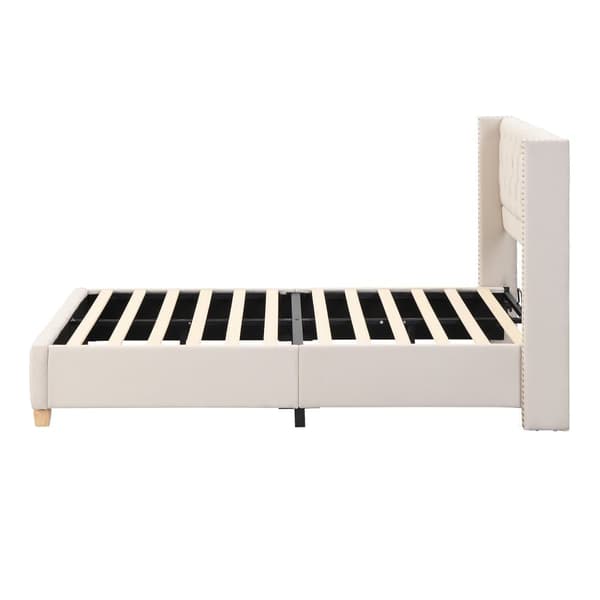 Voksenseng Polstret i Hør - 140 x 190 cm - med tremmesengsramme - Beige