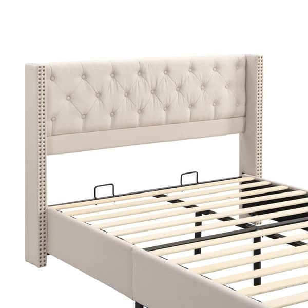 Voksenseng Polstret i Hør - 140 x 190 cm - med tremmesengsramme - Beige