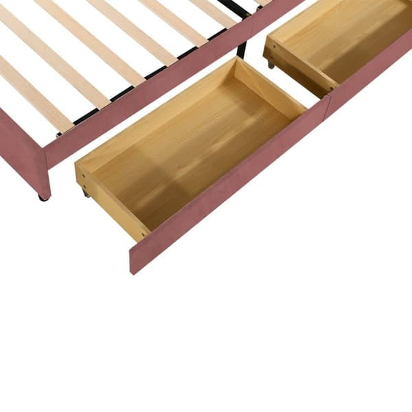 Samettinen yhden hengen sänky 2 laatikolla - 90 x 200 cm - Kukanmuotoinen sängynpääty - sälekehyksellä - punainen