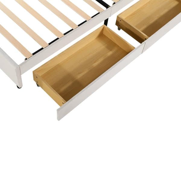 Samettinen yhden hengen sänky 2 laatikolla - 90 x 200 cm - Kukkainen sängynpääty - sälekehyksellä - beige