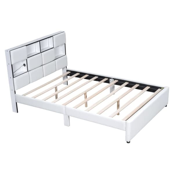 Dubbelsäng med justerbar LED - 140x200 cm - flera förvaringsfack med USB-gränssnitt - Beige
