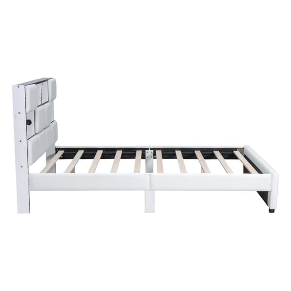 Dubbelsäng med justerbar LED - 140x200 cm - flera förvaringsfack med USB-gränssnitt - Beige