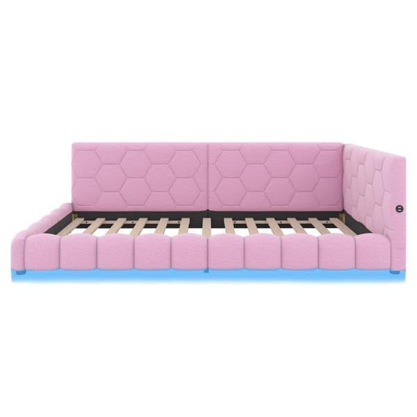 90 x 200 cm fløjl sovesofa - med LED og USB tilslutning - Pink