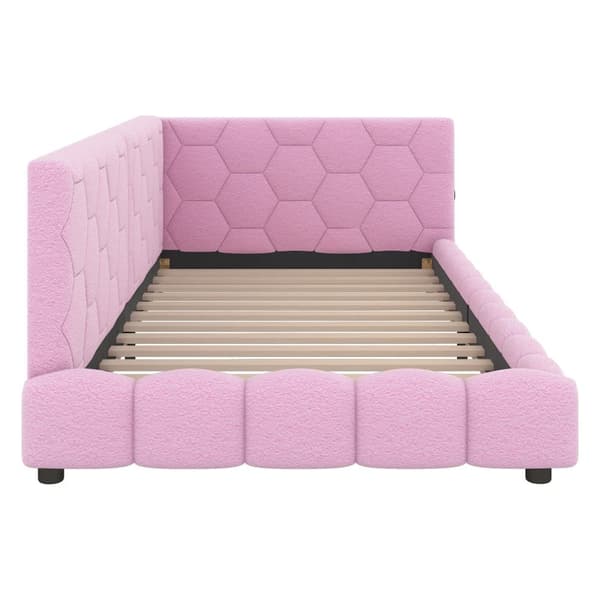 90 x 200 cm fløjl sovesofa - med LED og USB tilslutning - Pink
