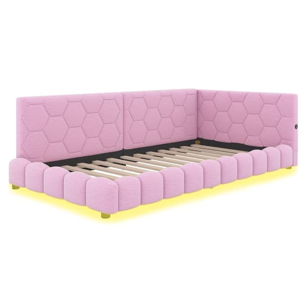 90 x 200 cm fløjl sovesofa - med LED og USB tilslutning - Pink