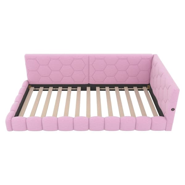 90 x 200 cm fløjl sovesofa - med LED og USB tilslutning - Pink