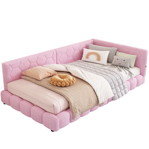 90 x 200 cm fløjl sovesofa - med LED og USB tilslutning - Pink