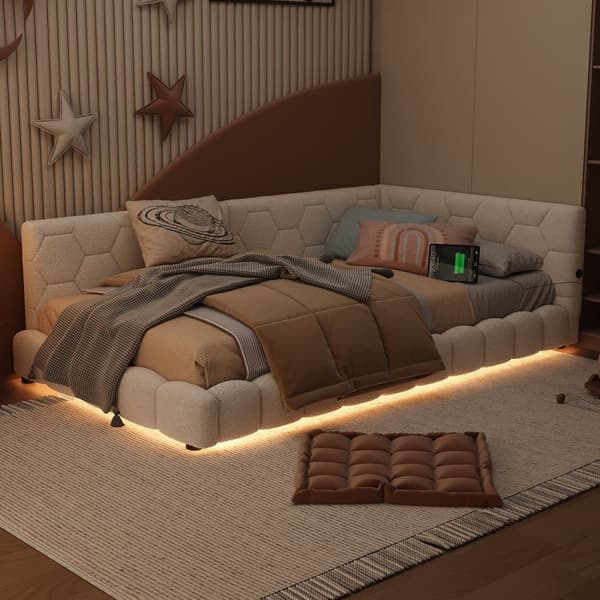 90 x 200 cm velour sovesofa - med LED og USB tilslutning - hvid