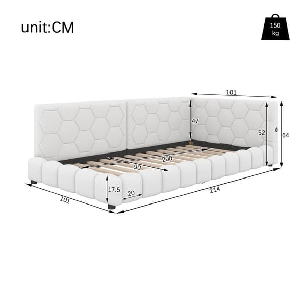 90 x 200 cm velour sovesofa - med LED og USB tilslutning - hvid