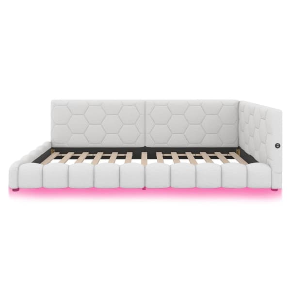 90 x 200 cm velour sovesofa - med LED og USB tilslutning - hvid