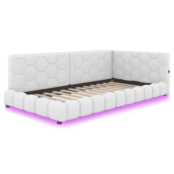 90 x 200 cm velour sovesofa - med LED og USB tilslutning - hvid