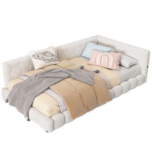 90 x 200 cm velour sovesofa - med LED og USB tilslutning - hvid
