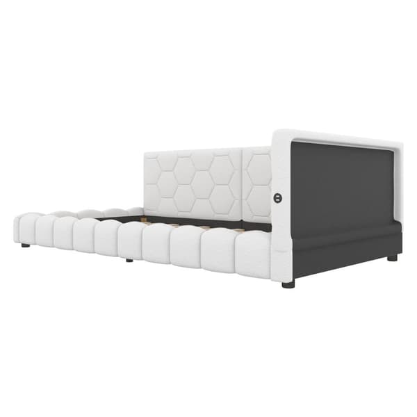 90 x 200 cm velour sovesofa - med LED og USB tilslutning - hvid