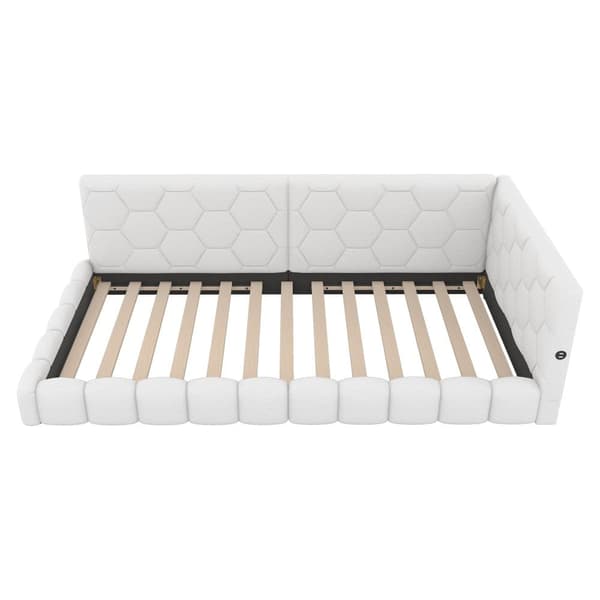 90 x 200 cm velour sovesofa - med LED og USB tilslutning - hvid