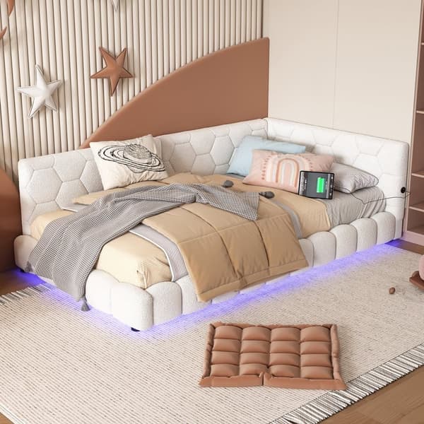 90 x 200 cm velour sovesofa - med LED og USB tilslutning - hvid
