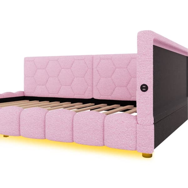 Dagbädd i sammet 140 x 200 cm - med LED och USB-anslutning - Rosa