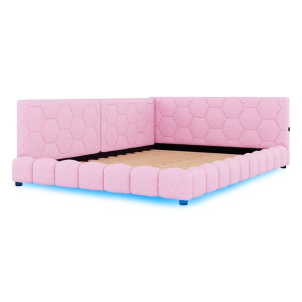Dagbädd i sammet 140 x 200 cm - med LED och USB-anslutning - Rosa