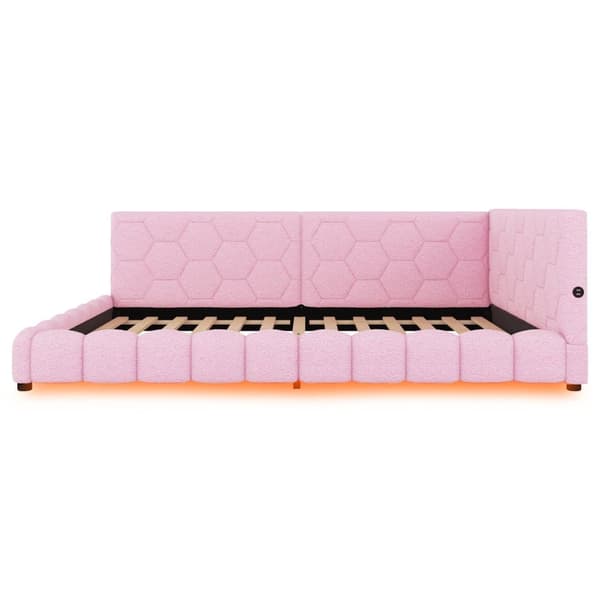 Dagbädd i sammet 140 x 200 cm - med LED och USB-anslutning - Rosa
