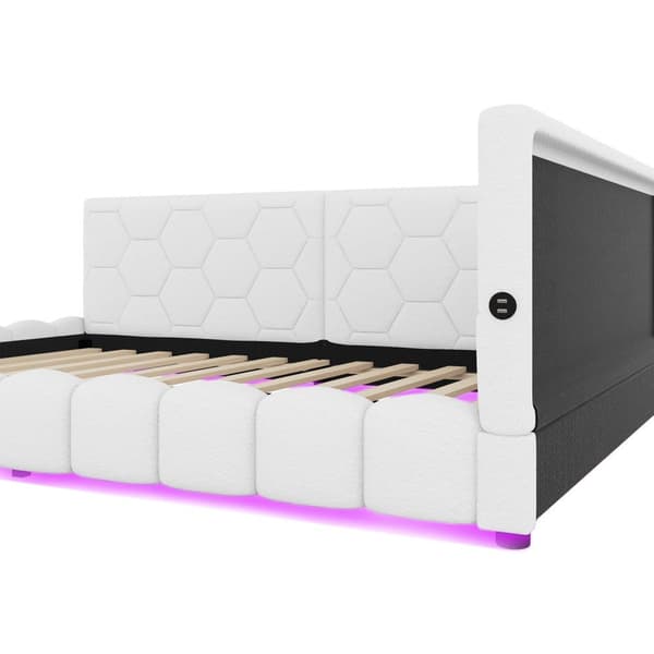Dagbädd i sammet 140 x 200 cm - med LED och USB-anslutning - vit
