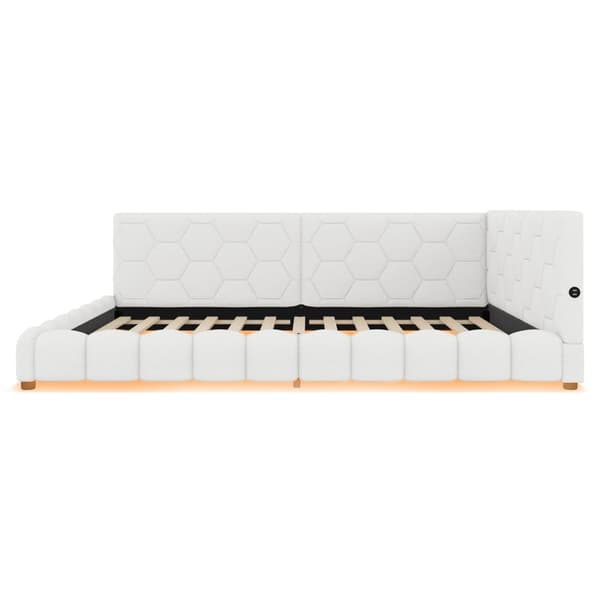 Dagbädd i sammet 140 x 200 cm - med LED och USB-anslutning - vit