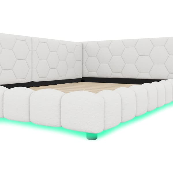 Dagbädd i sammet 140 x 200 cm - med LED och USB-anslutning - vit