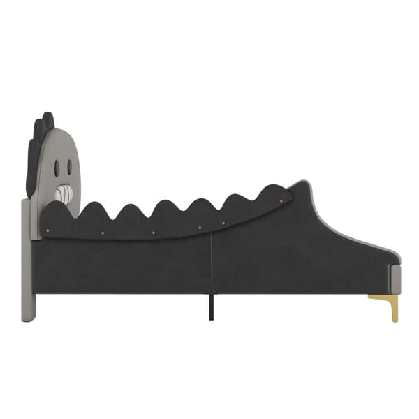 Børneseng 90x200 cm - dinosaur form - lavet af imiteret læder - grå