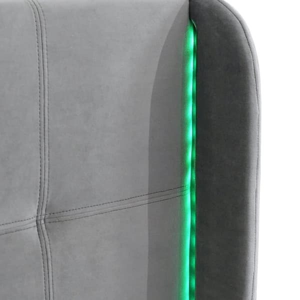 Velour dobbeltseng - 140x200 cm - med LED-lysbånd i 16 farver - højdejusterbar sengegavl - grå