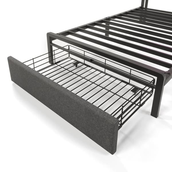 Sänky laatikolla 90 x 200 cm, verhoiltu pellavakankaalla - LED- ja latausliitännällä - harmaa