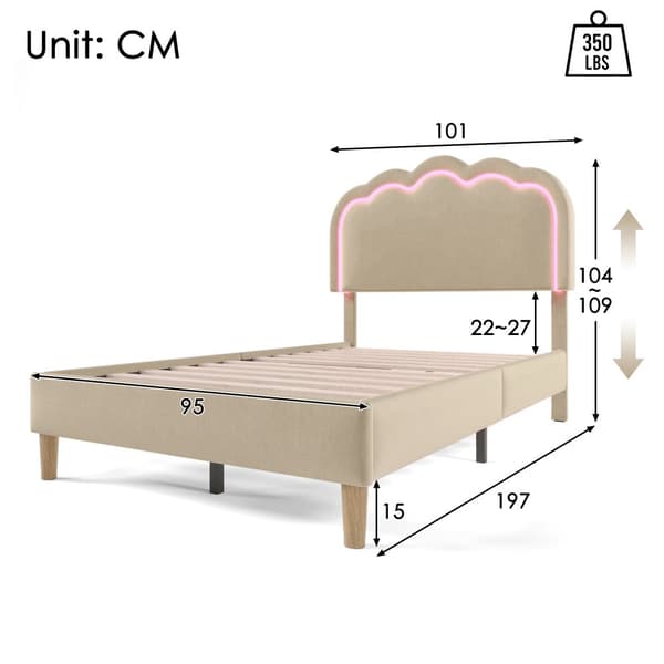 Sänky 90 x 190 cm, verhoiltu liinavaatteilla - LED-- ja sälekehys - Beige
