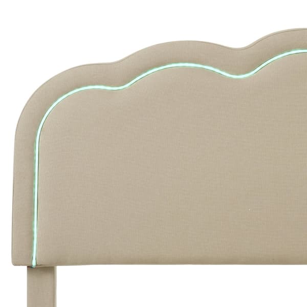 Sänky 90 x 190 cm, verhoiltu liinavaatteilla - LED-- ja sälekehys - Beige