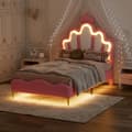 Miniatyrbillede 3 af 10: Børneseng 90x200cm med LED - Prinsesseseng med læderimiterede puder - Pink