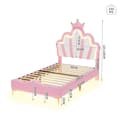 Miniatyrbillede 4 af 10: Børneseng 90x200cm med LED - Prinsesseseng med læderimiterede puder - Pink