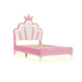 Miniatyrbillede 6 af 10: Børneseng 90x200cm med LED - Prinsesseseng med læderimiterede puder - Pink