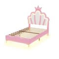 Miniatyrbillede 10 af 10: Børneseng 90x200cm med LED - Prinsesseseng med læderimiterede puder - Pink