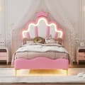 Miniatyrbillede 2 af 10: Børneseng 90x200cm med LED - Prinsesseseng med læderimiterede puder - Pink