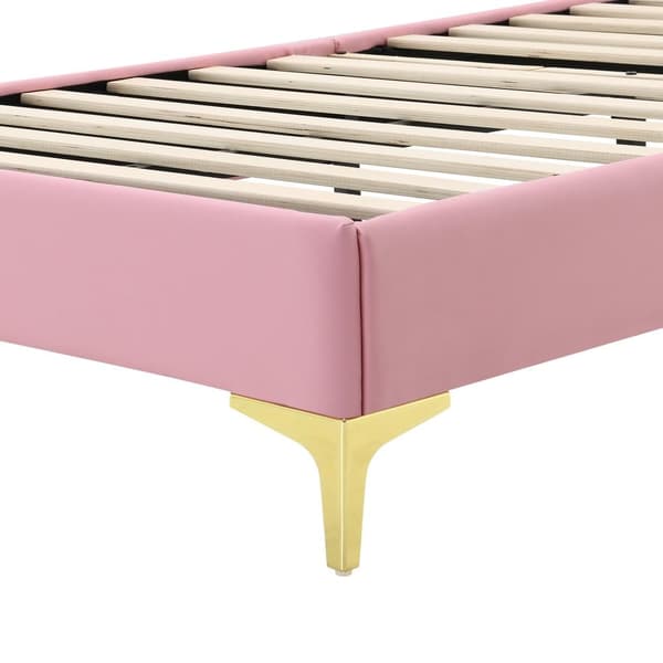 Klädd barnsäng med färgade LED-lampor och rosett på huvudgaveln - tillverkad av konstläder - 90 x 200 cm - med lamellram - rosa