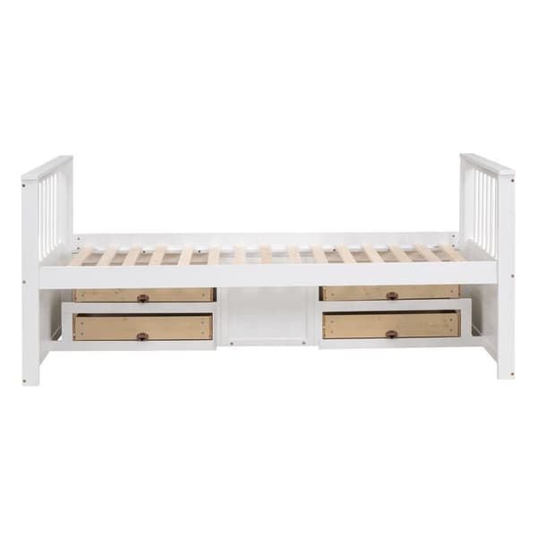 Lukket enkeltseng 90 x 200 cm med 4 skuffer og en dør - Hvid