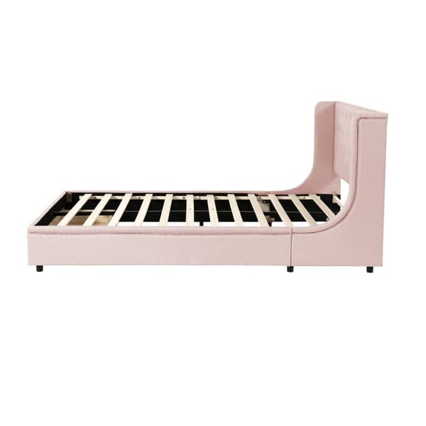 Stoppad säng 140x200cm - Linnetyg - med en låda - Rosa
