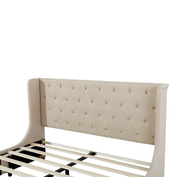 Pehmustettu sänky 140x200cm - Pellavakangas - laatikolla - Beige