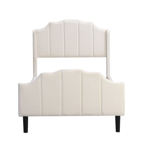 Enkeltseng, betrukket med fløjl, 90 x 200 cm, med tremmesengsramme - Beige