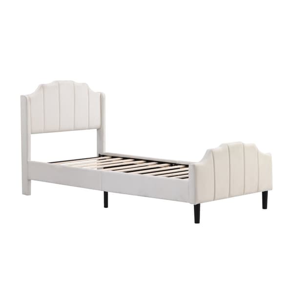 Enkeltseng, betrukket med fløjl, 90 x 200 cm, med tremmesengsramme - Beige