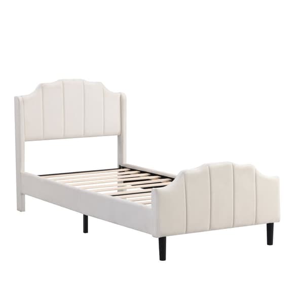 Enkeltseng, betrukket med fløjl, 90 x 200 cm, med tremmesengsramme - Beige